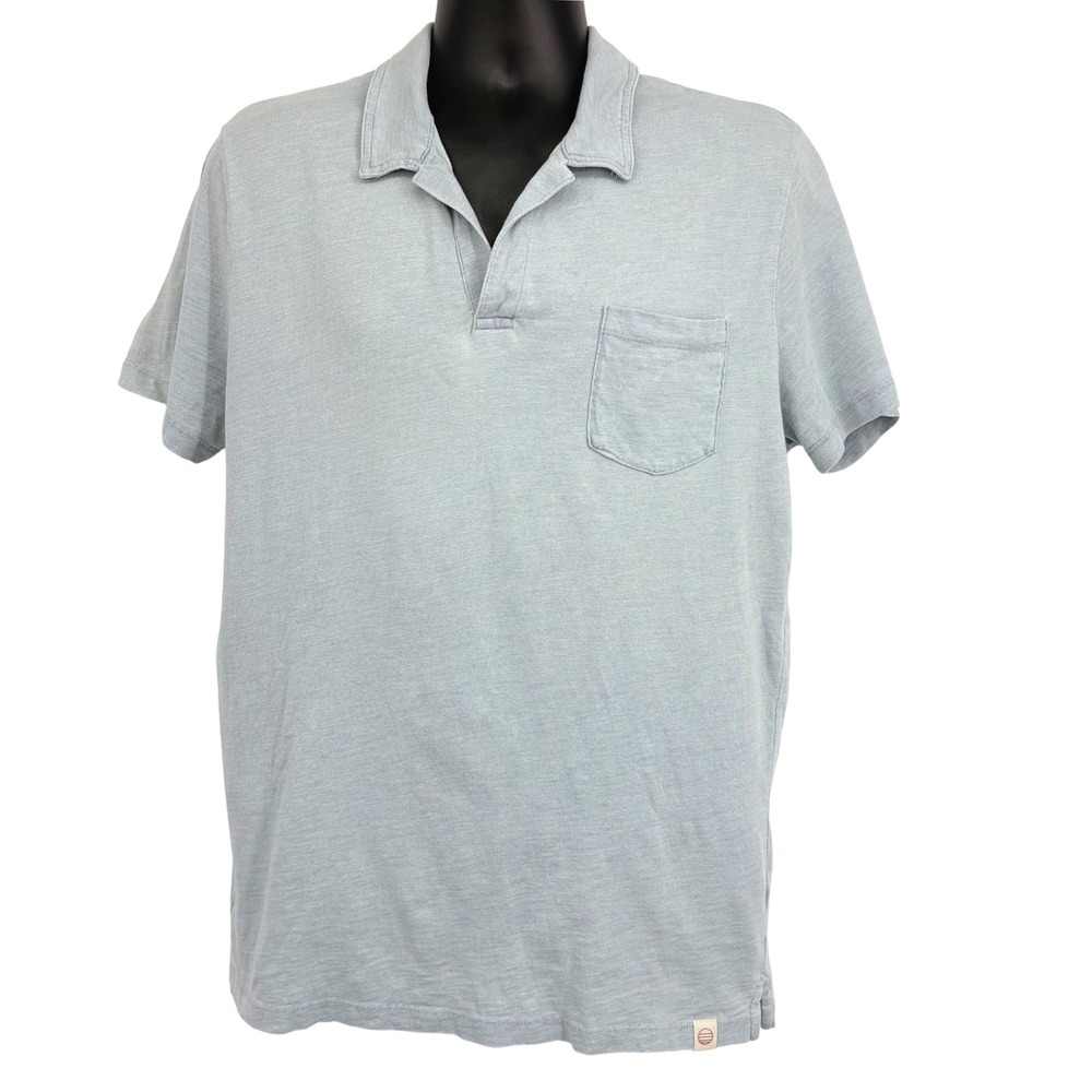 Marine Layer Polo Shirt Mens M/L Light Blue Slub Cotton Pocket Short Sleeve Tee